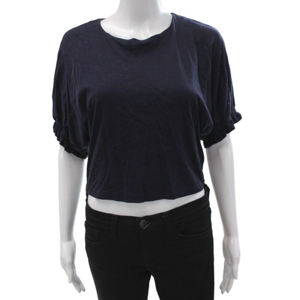 Club Monaco Women Cropped Blue Cotton Short Sleeve T Shirt Size XS